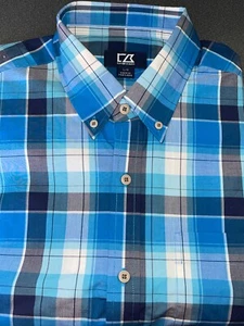 Cutter & Buck Men's Button down Shirt Plaid Blue Short Sleeve Multi Large - Picture 1 of 2