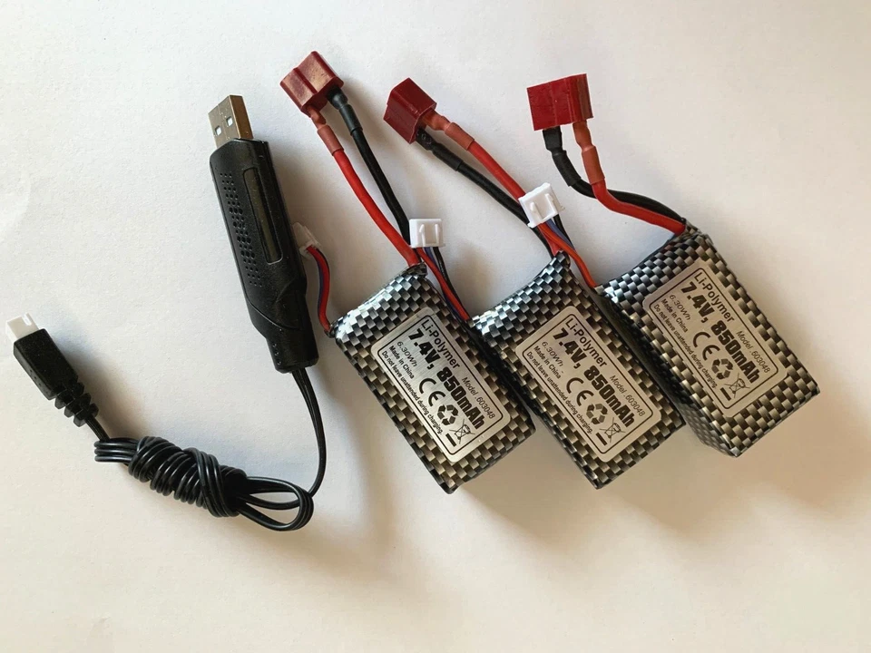 3 Of 850 Mah 2s 7.4v Lipo Battery And One Charger - Image 1 of 1