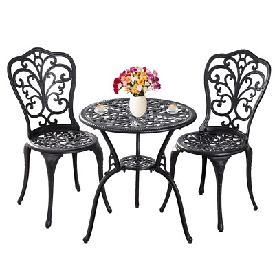 3Piece Bistro Table Set Outdoor Bistro Set,Patio Table and Chairs Set of 2,Black - Image 1 of 4