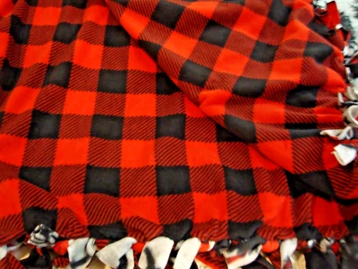 New! #1 Hand Tied Fleece Blanket 50x58" Reversible Plaid+ Gray~ Reindeer     923 - Image 1 of 4