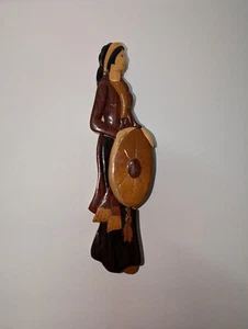 Obra de arte hecha a mano del sudeste asiático niña vietnamita madera - Imagen 1 de 6