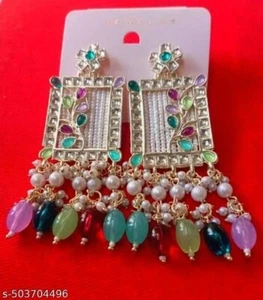 Conjunto de joyas de boda esmaltadas pendientes Jhumka Kundan Work multicolor look - Imagen 1 de 2