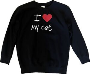 I Love My Cat Graphic Sweatshirt Kids Size 10 Black Long Sleeve Pullover