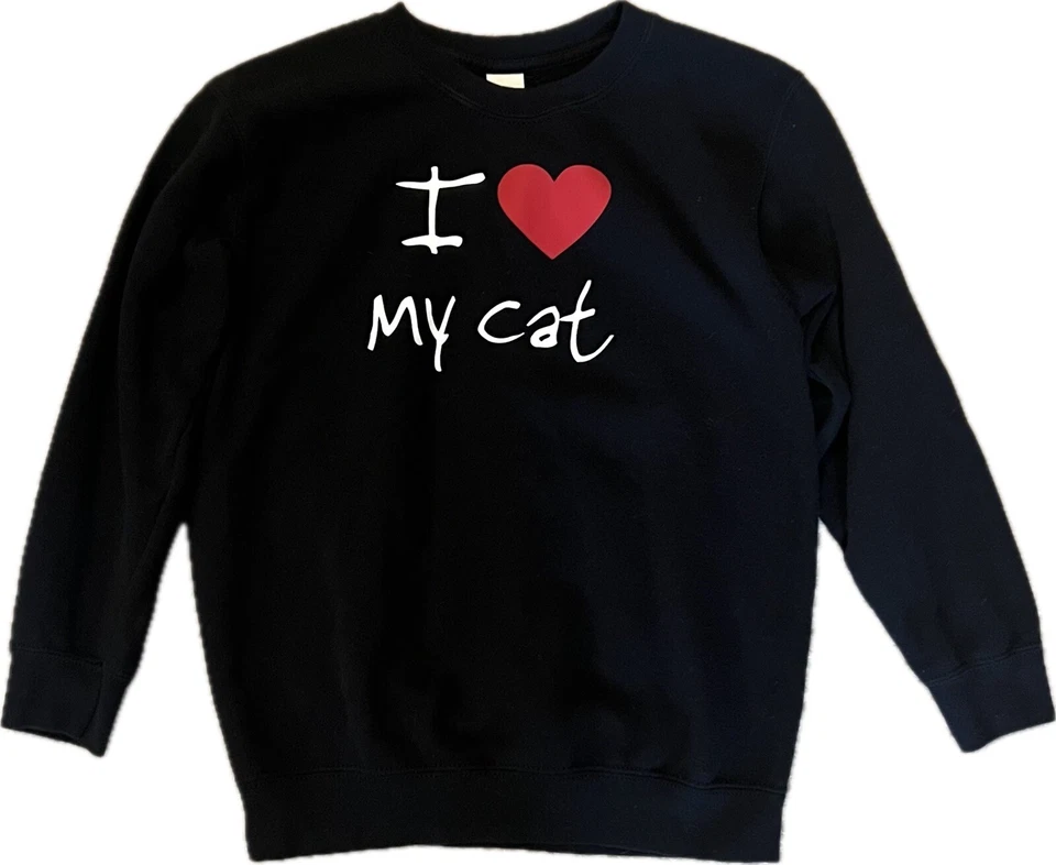 Sudadera con Gráfico I Love My Cat Niños Talla 10 Negra Manga Larga Pullover Foto 1 de 4
