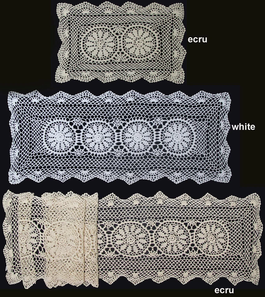 Crochet Lace Table Runner 14x36", 14x54", 14x72" Beige or White Handmade - Image 1 of 1