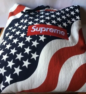 (USATA) FELPA CON CAPPUCCIO PULLOVER SCATOLA BANDIERA USA SUPREME LOGO taglia M media PCL CDG 2014 F/W - Foto 1 di 11