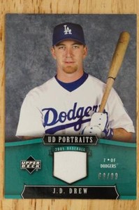 2005 Upper Deck Portraits Emerald Jersey 68/99 JD Drew #49 Dodgers Baseball Card