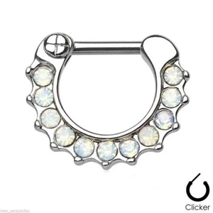 Septum Nose Captive Clicker Petite w/Opalite White Gemmed 16 Gauge 5/16" Steel - Picture 1 of 3