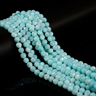 Iridecent Aqua Blue MOP Shell Smooth Round Beads Size 4mm 6mm 8mm 10mm 15.5''Std - Image 1 of 4