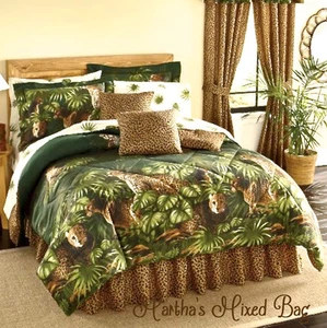 SAFARI Brown LEOPARD CHEETAH CATS Animal Print green Palm COMFORTER SET All size - Picture 1 of 4