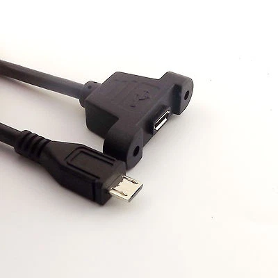 1FT Micro USB 5 Pin Male to Female Panel Mount Extension Adapter Cable w/ Screws - Image 1 of 4