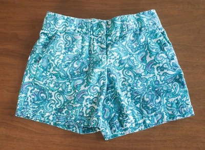 Ann Taylor Loft Shorts Women's Size 0 Teal Blue Paisley Print Linen Blend Casual - Image 1 of 4