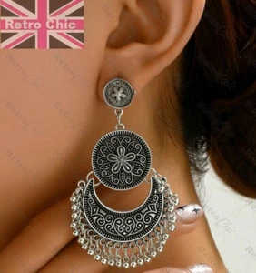 Pendientes de gota de candelabro gitano grandes vintage Silver bohemio boho tachuelas étnicas - Imagen 1 de 4