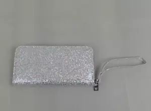 Silver Sequins & Glitter Zip-Around Wristlet Clutch Wallet #6830 - Picture 1 of 8