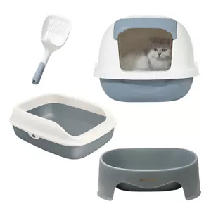 More details for allpetsolutions grey cat kitten plastic litter box tray toilet, hooded &amp; scoop