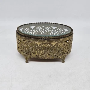Antik Französischer Stil Goldfarben Ormolu Fase Glas Schmuck Schmuckschatulle Fuß - Bild 1 von 14