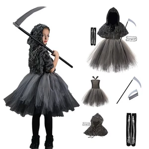Halloween-Mädchenkostüm Netzstoff Flauschiges Kleid mit Umhang Horror - Bild 1 von 7