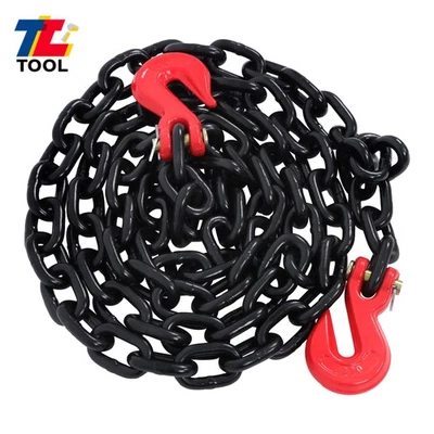 TOOL LIBRARY 3/8" x 10' G80 Black Transport Binder Chain 7100 lbs Load with Clevis Grab Hooks