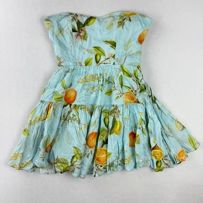 Vestido informal ML MONIQUE LHUILLIER de lino sin tirantes talla 4 para mujer azul claro floral Foto 1 de 4