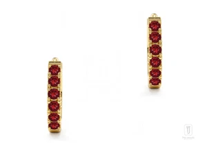 14k Gold 1.4 Gms. Natural Garnet Hoop Earrings - Genuine Gemstone Jewelry - Picture 1 of 8