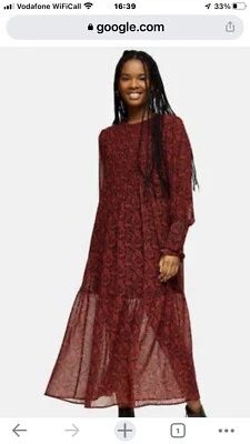 Maxi vestido Topshop manga larga rojo y negro cachemira manga larga. Boho talla 8 Foto 1 de 4