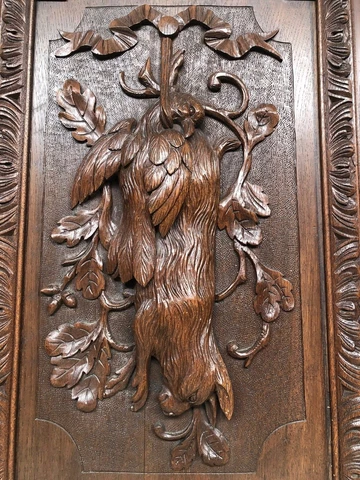 Stunning Large French Death Game Hunt /Black Forest Door panel in wood (2) Cover