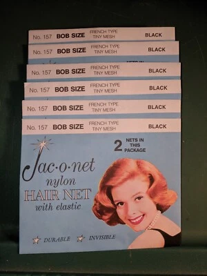 Jac-O-Net Lot =12 NOS Hair Net  No. 157 French Style Tiny Mesh Black Bob Dance - Image 1 of 3