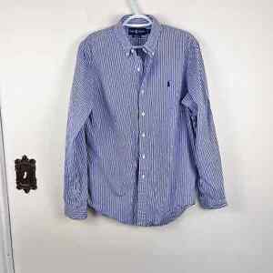 Ralph Lauren Men's Custom Fit Blue White Striped Button Down Shirt Size Large