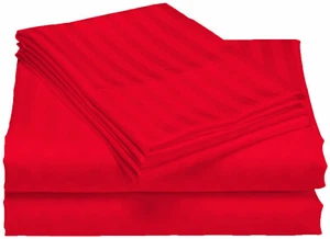 100% Egyptian Cotton 600-TC King Deep Pocket Sheet Set Red Stripe - Picture 1 of 1