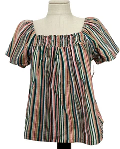 JOYSPUN Stripe Teal Lagoon Gauze Short Sleeve Square Neck Peasant PJ Top Sz 2X* - Picture 1 of 9