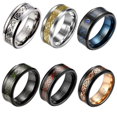 Anillo de boda de dragón celta de carburo de tungsteno para hombres y mujeres alianza de promesa de aniversario Foto 1 de 4