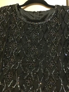 1980s VINTAGE Black Sequin Beaded Ladies Top Size 16 Fully Lined UNWORN - Picture 1 of 12