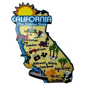 California The Golden State Imán Recortado 3" Madera Nevera Souvenir Costa Oeste - Imagen 1 de 3