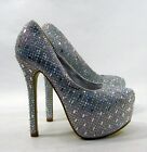 Silver Rhinestone 6"stiletto Heel 2"platform Toe Shoes Women Size  7