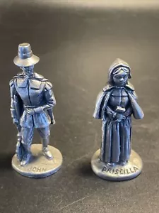 Mini estatuillas coloniales de John y Priscilla de los peregrinos holandeses de peltre de Plymouth de colección - Imagen 1 de 9
