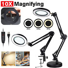 Magnifier LED Lamp 10x Magnifying Glass Desk Light Reading Lamp With Base& Clamp