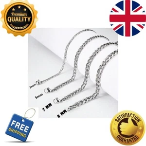 Mens Boys Curb Chain Stainless Steel Silver 3mm-8.0mm Cuban Necklace Men 16-22" - Picture 1 of 6