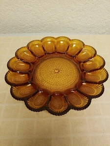 Indiana Glass Vintage Amber Hobnail 15 Bead Egg Platter, 11" - Picture 1 of 2
