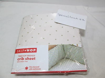New Skip * Hop TREETOP FRIENDS Collection Crib Sheet 250 TC - Sage Dots  NIP - Image 1 of 4