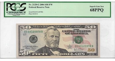 2004 $50 Federal Reserve Note FR 2128-G   PCGS 68 PPQ - Image 1 of 2