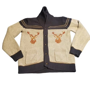 Janie & Jack Size 8 Reindeer Sweater Shawl Neck Cardigan Holiday Winter Preppy - Picture 1 of 8