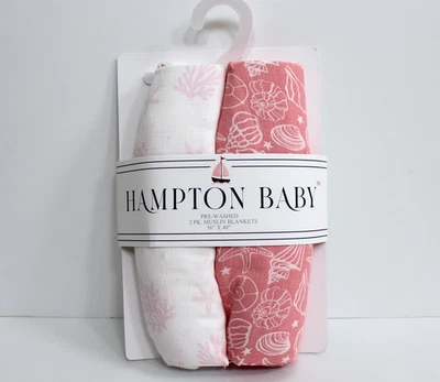 Paquete de 2 mantas de muselina con estampado de conchas de mar coral Hampton Baby Foto 1 de 4