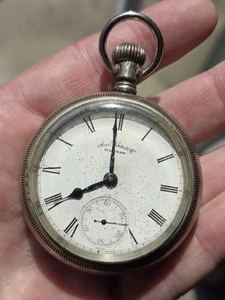 am watch co waltham pocket watch. Nickel. Train On Back Cover. Not Working. - Picture 1 of 13