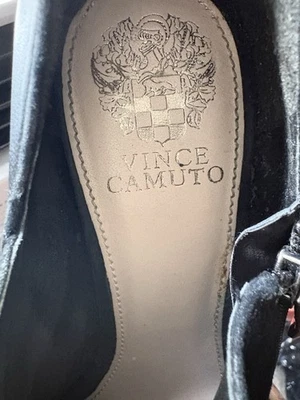 Vince Camuto Black Suede and Leather Cross-Over Front Heels, Size 8.5 - Image 1 of 4