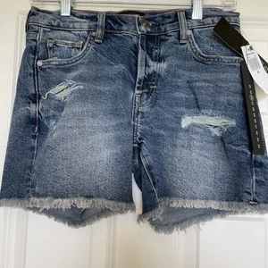 NWT Earnest Sewn Distressed Button Fly Denim Shorts Size 26 Fray Hem Dorothy - Picture 1 of 9