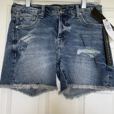 Pantalones Cortos de Denim Earnest Cosidos Envejecidos Botón Mosca Talla 26 Dobladillo Fray Dorothy Nuevos con Etiquetas Foto 1 de 4