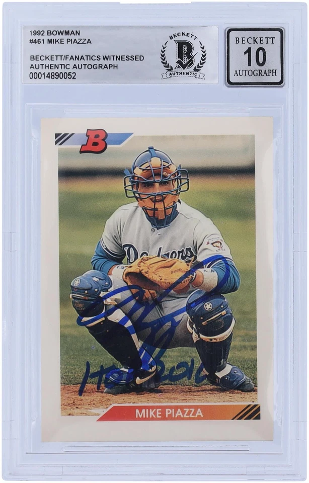 Mike Piazza Dodgers Firmado 1992 Bowman Serie 1 #461 BAS 10 Novato con Insc de patio Foto 1 de 3