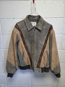 VINTAGE SCULLY SUEDE RODEO SOUTHWESTERN BOMBER JACKET MEN'S MEDIUM BROWN GRAY - Picture 1 of 11