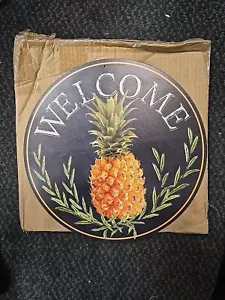 Craig Bachman 12" Round Metal Sign: Welcome Pineapple Wall Hanger Door Hanger MD - Picture 1 of 1