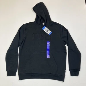 Puma Hoodie Mens Size Large Black Sweatshirt Pullover Spellout Logo Sweater - Picture 1 of 12